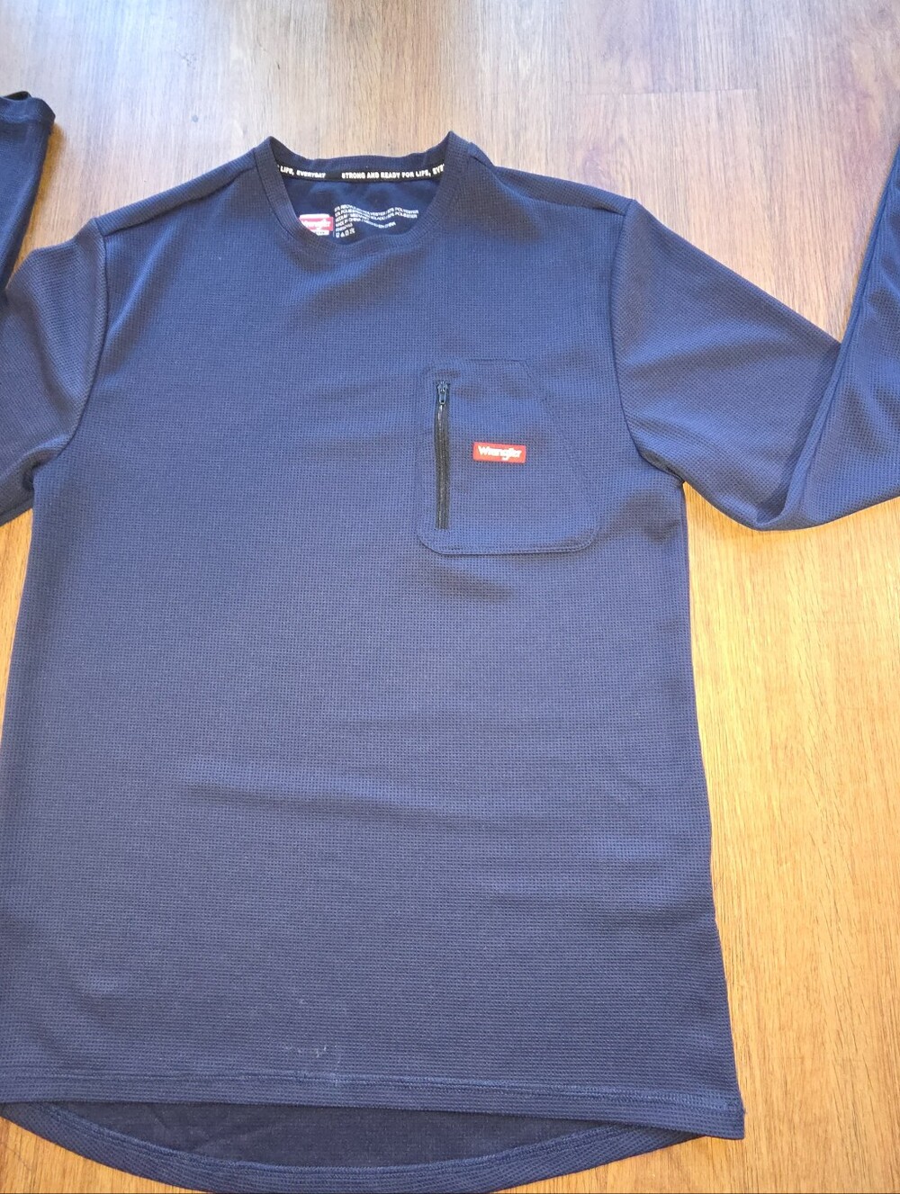 Wrangler Navy Long Sleeve Crewneck Shirt with Chest Pocket